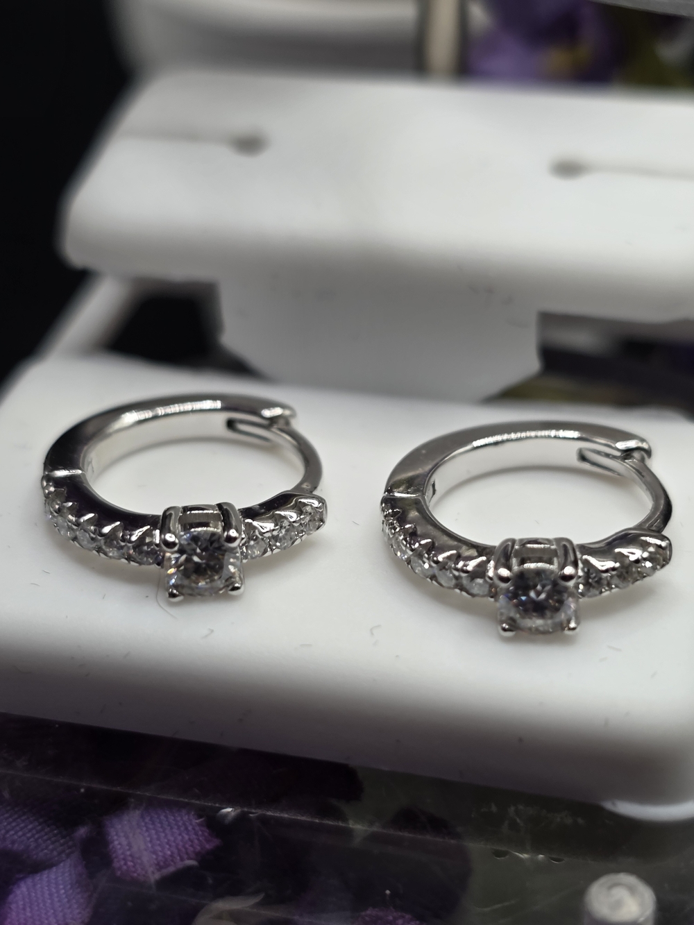 Silver, And Moissanite Accent Hoop Earrings - Women